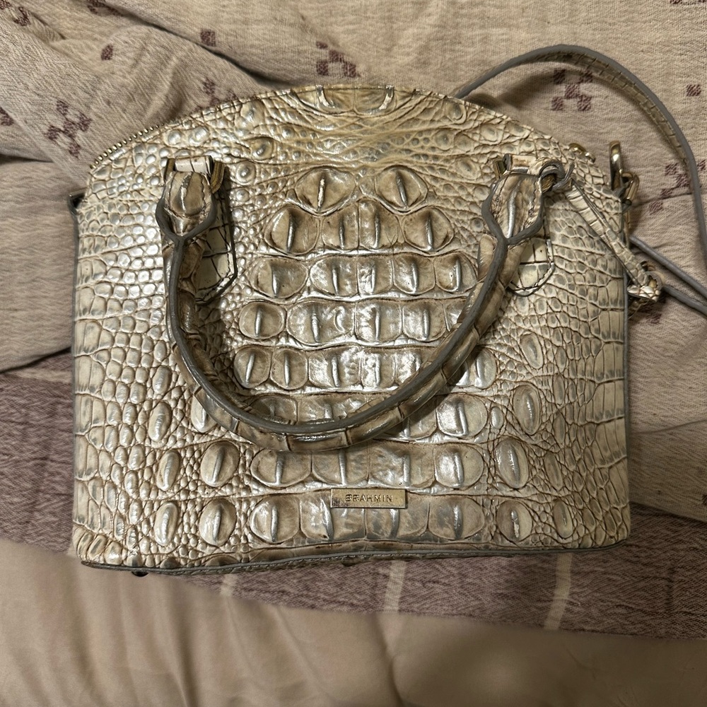 Brahmin Metallic Croc-Embossed Satchel